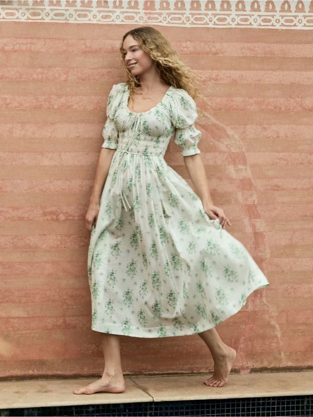 NWOT Doen Green Ischia Botanical Organic Cotton Midi Dress, Size M